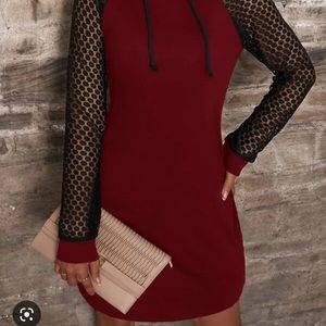 SHEIN Contrast Lace Drawstring Hoodie Dress size XL
